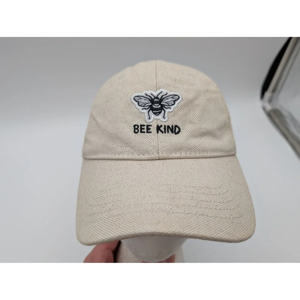 Bee Kind Embroidered Baseball Cap Beige Canvas Adjustable Strap Back Hat OSFM